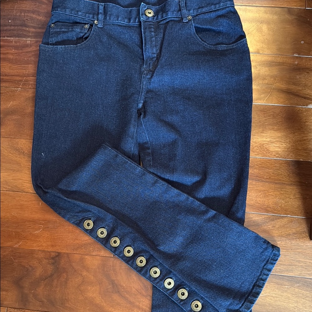 Chloe Dark Blue Ankle Jeans with Button Accents